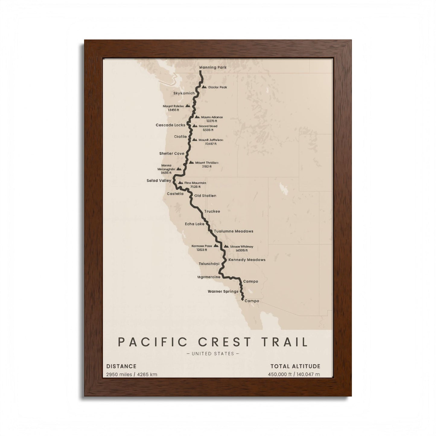 Pacific Crest Trail Map Print — PCT Hiking Route Wall Art