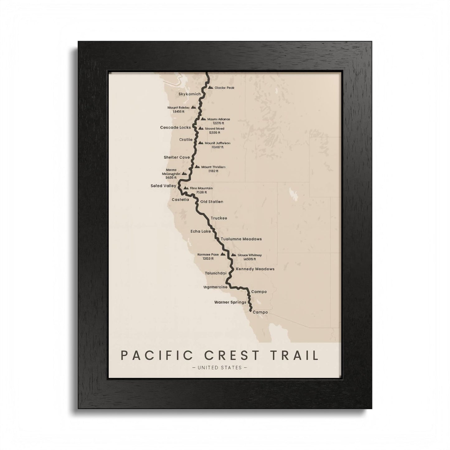 Pacific Crest Trail Map Print — PCT Hiking Route Wall Art