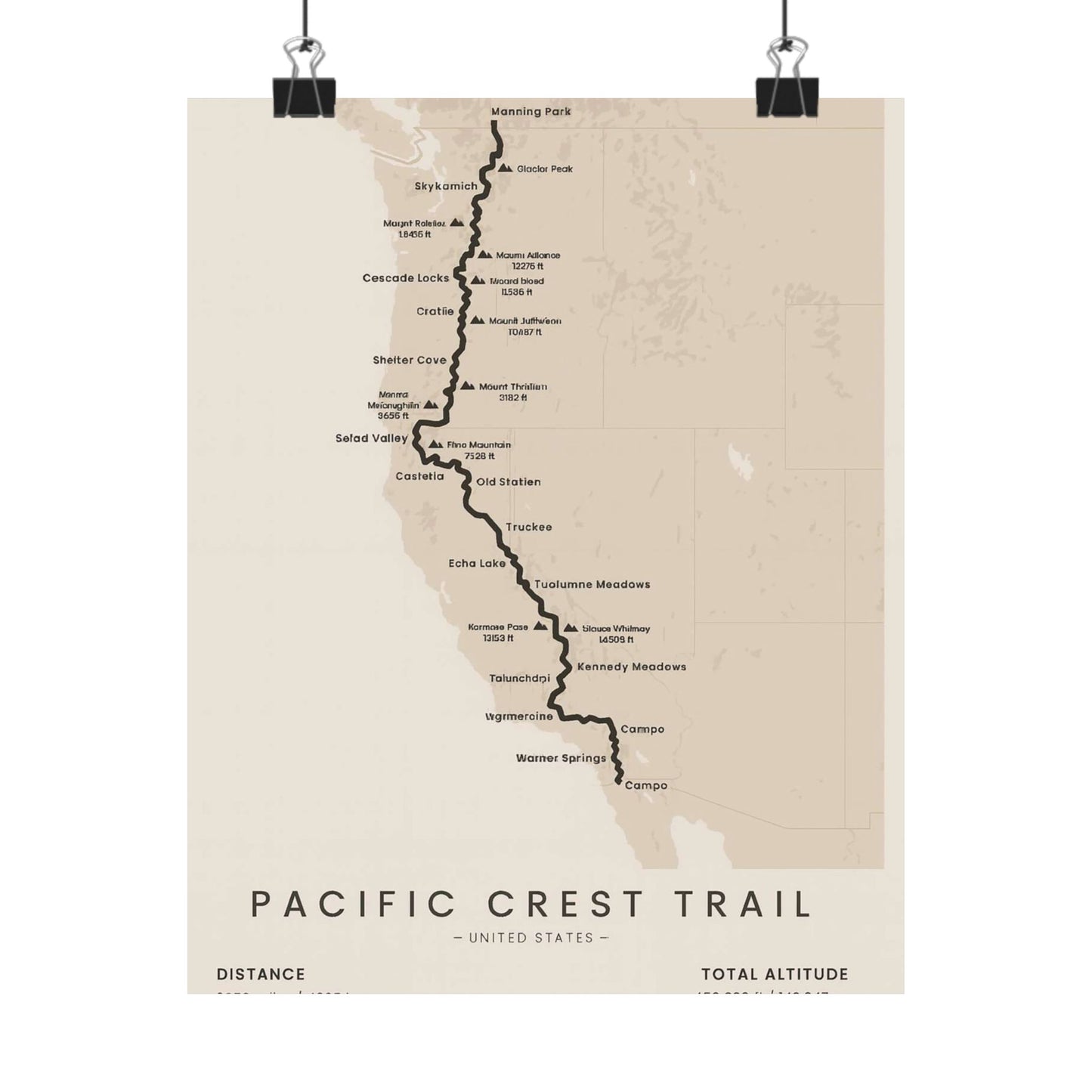 Pacific Crest Trail Map Poster — Unframed PCT Hiking Art