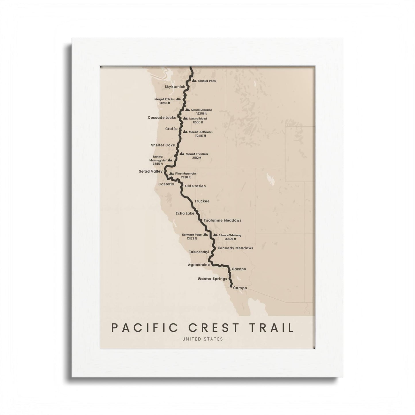 Pacific Crest Trail Map Print — PCT Hiking Route Wall Art