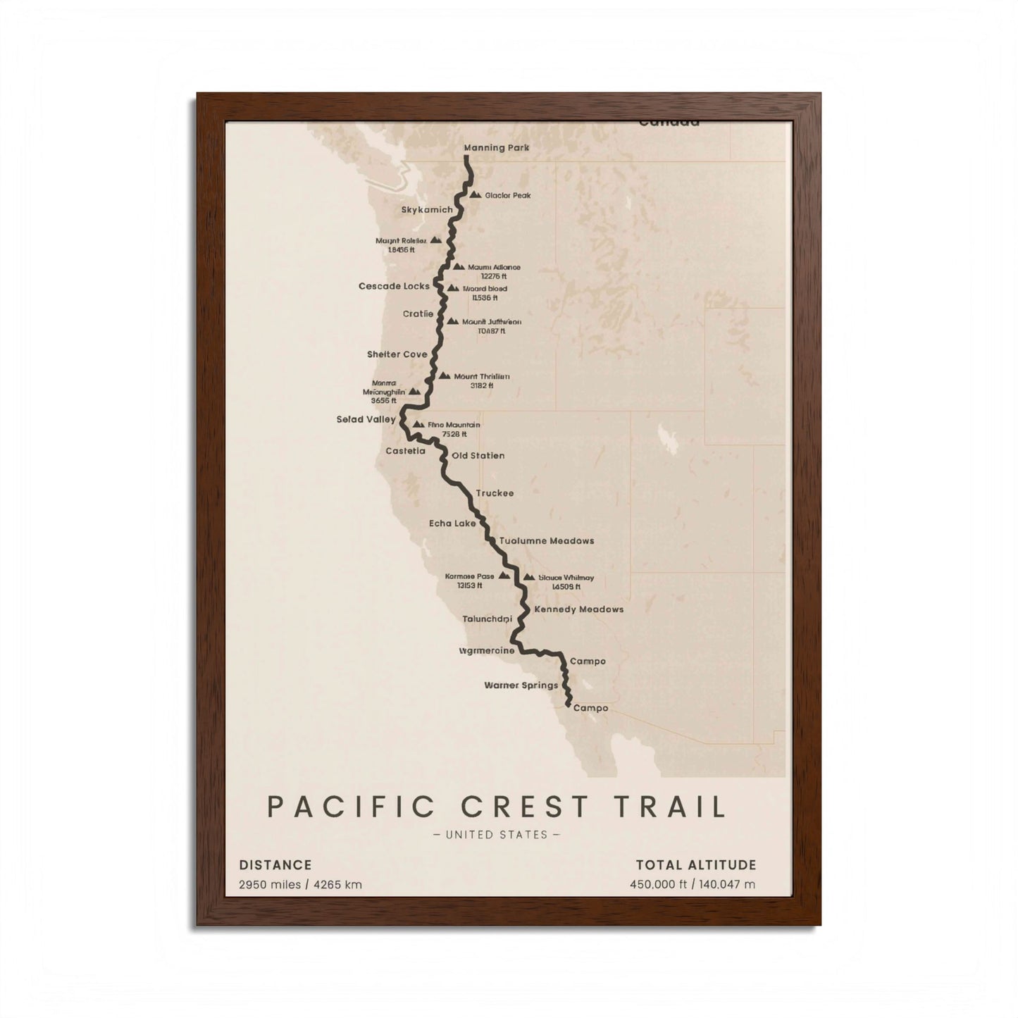 Pacific Crest Trail Map Print — PCT Hiking Route Wall Art
