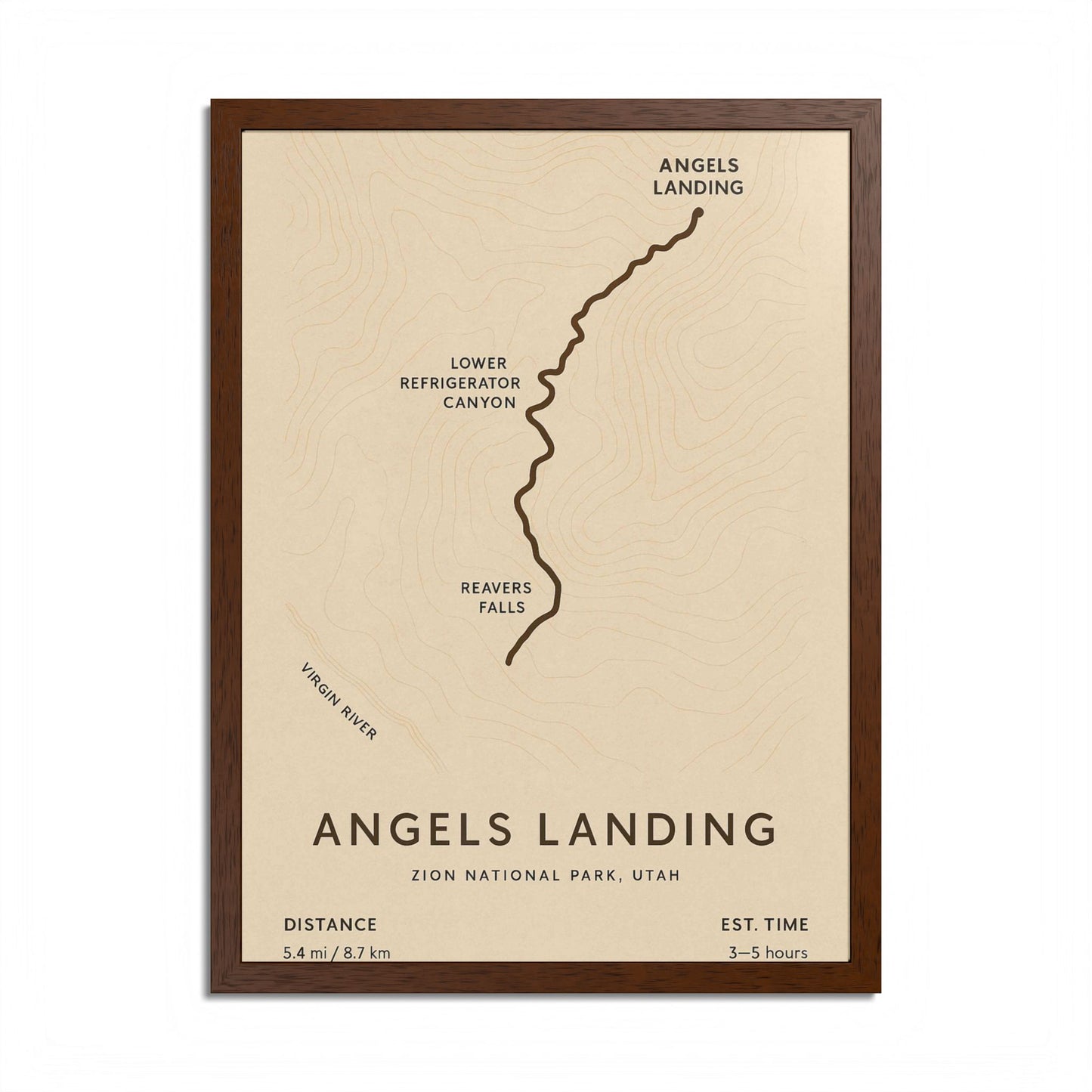Angels Landing Trail Map Print — Zion National Park Wall Art