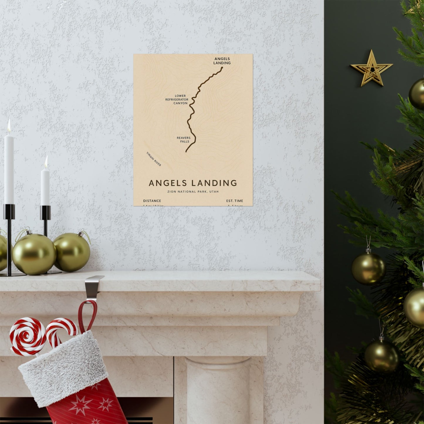 Angels Landing Trail Map Poster — Unframed Zion National Park Art