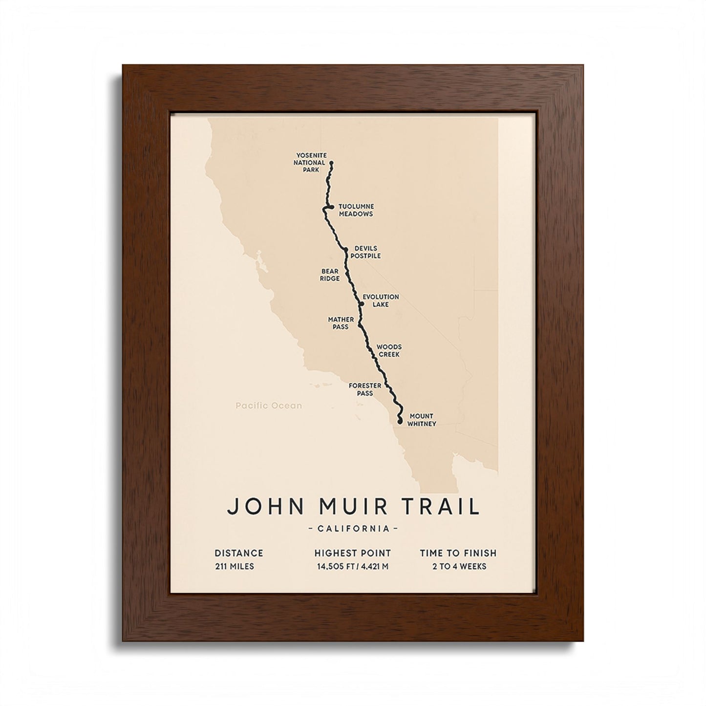 John Muir Trail Map Print — California Hiking Wall Art