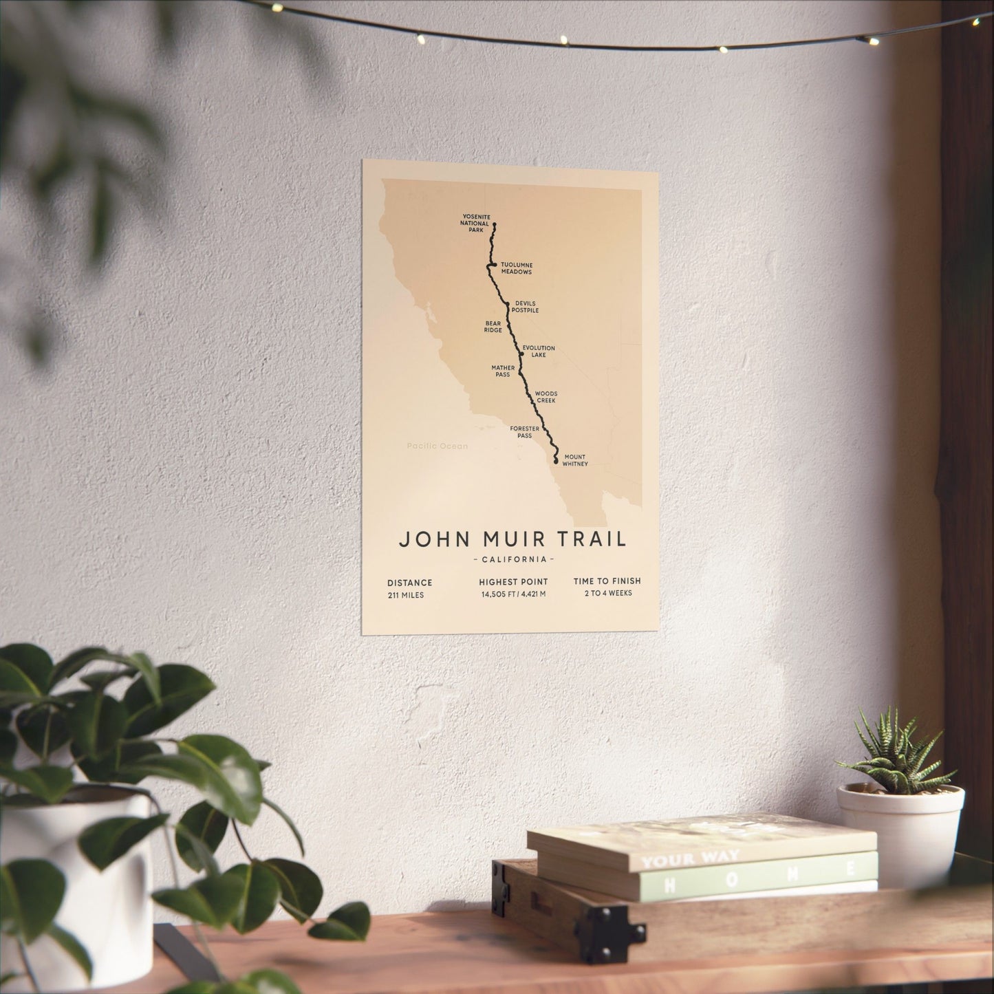 John Muir Trail Map Poster — Unframed California Hiking Art