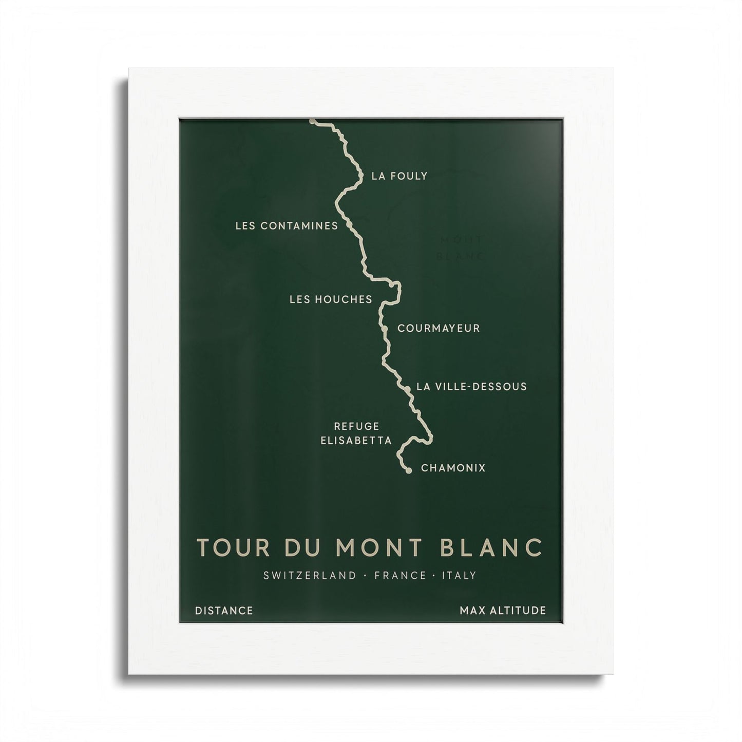 Tour du Mont Blanc Trail Map Print — Alpine Hiking Wall Art