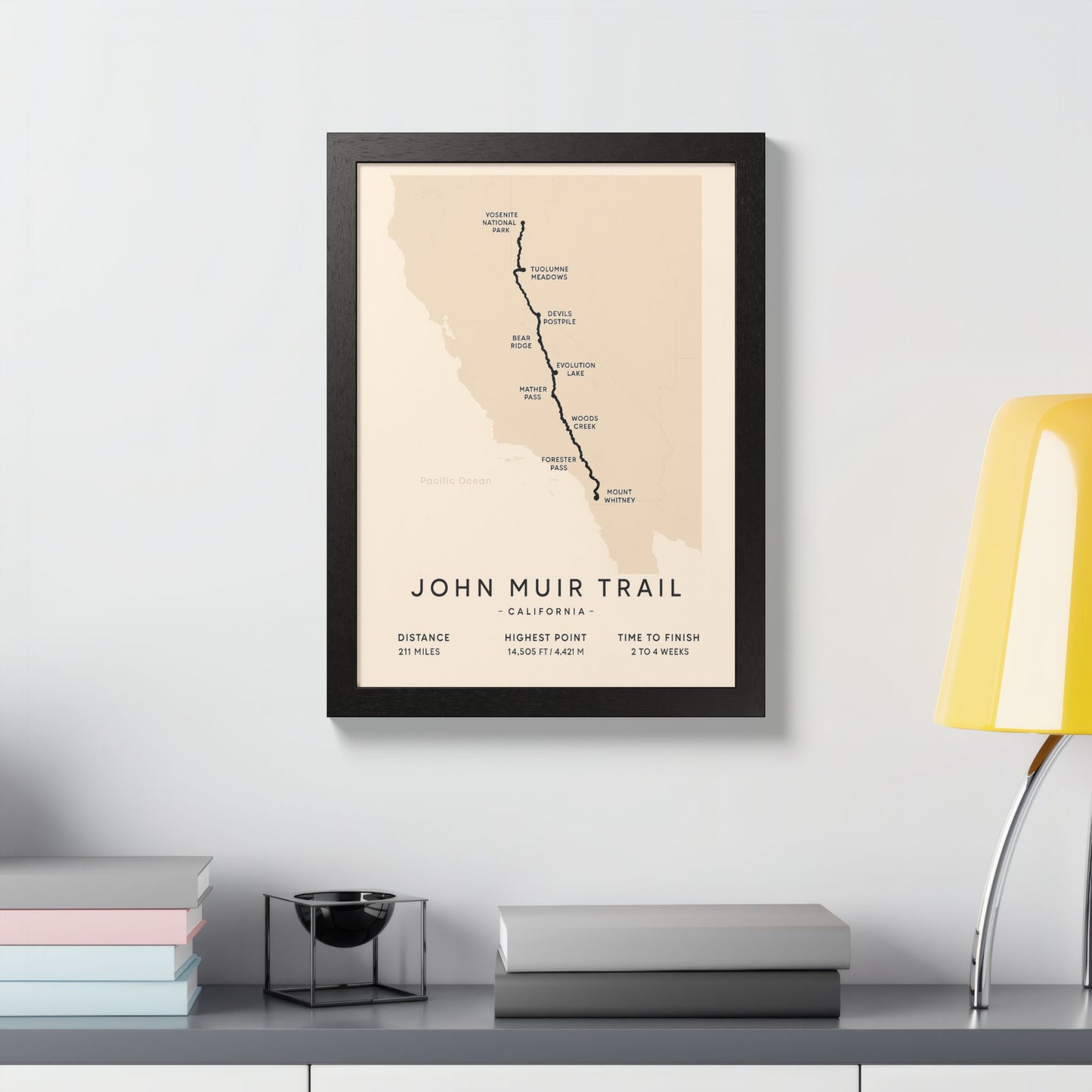 John Muir Trail Map Print — California Hiking Wall Art