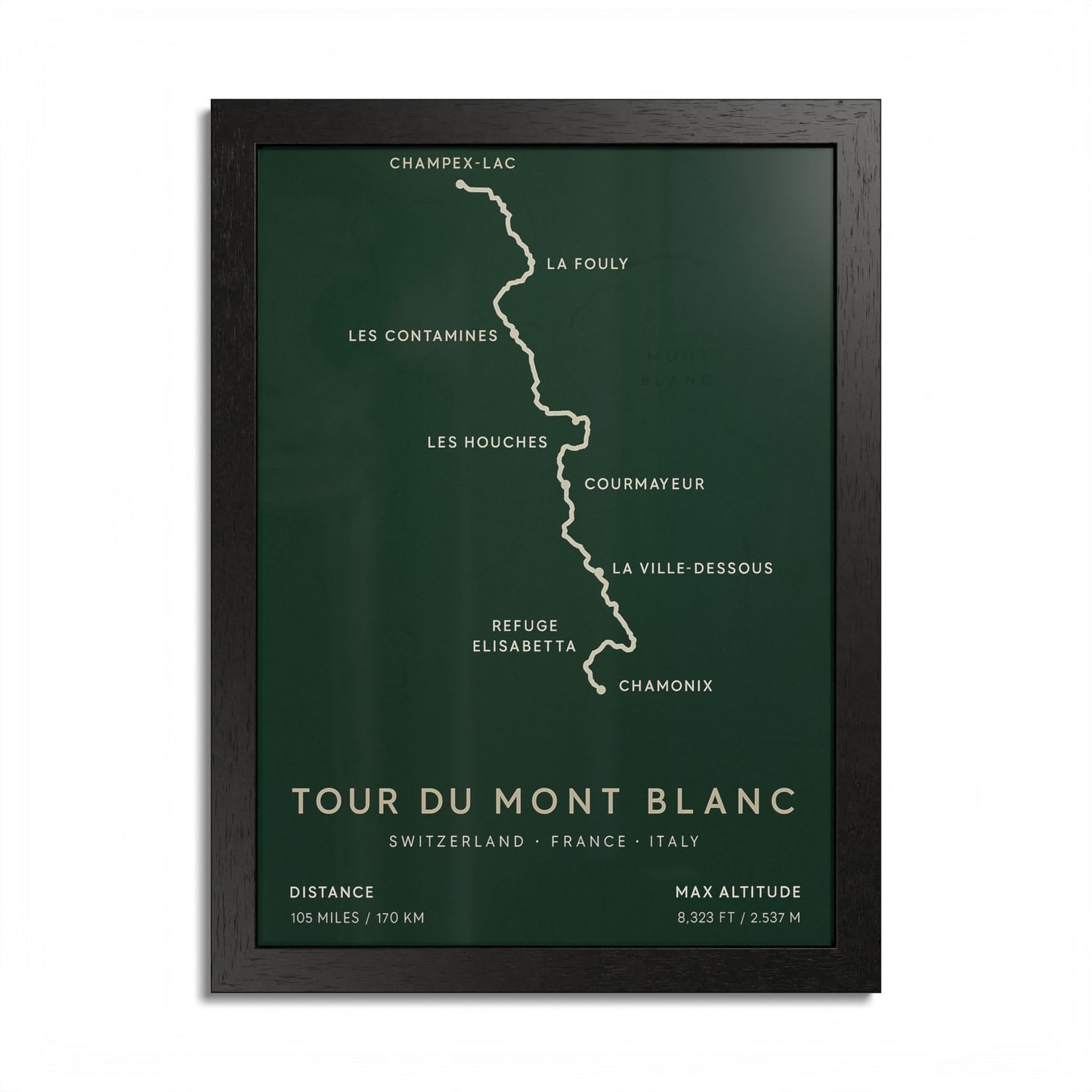 Tour du Mont Blanc Trail Map Print — Alpine Hiking Wall Art