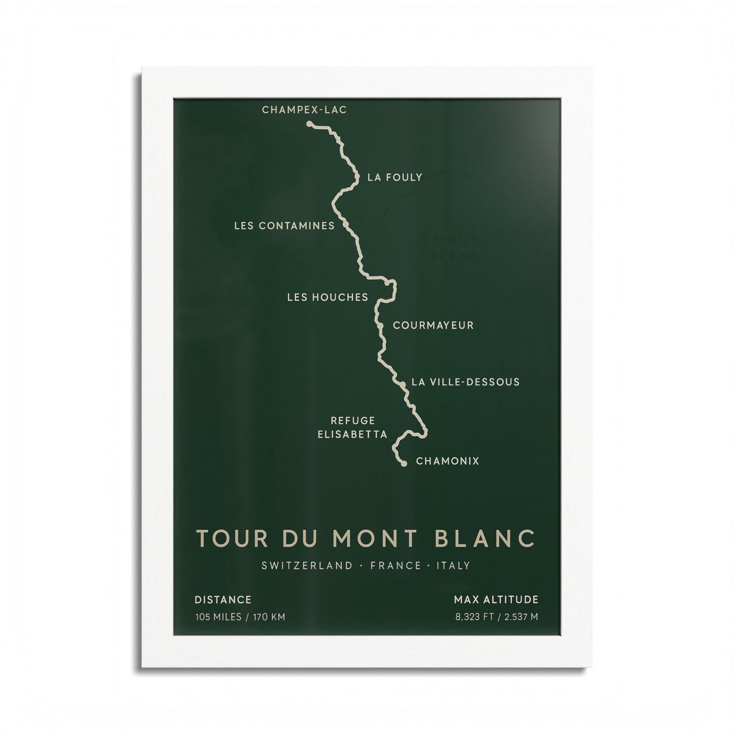 Tour du Mont Blanc Trail Map Print — Alpine Hiking Wall Art
