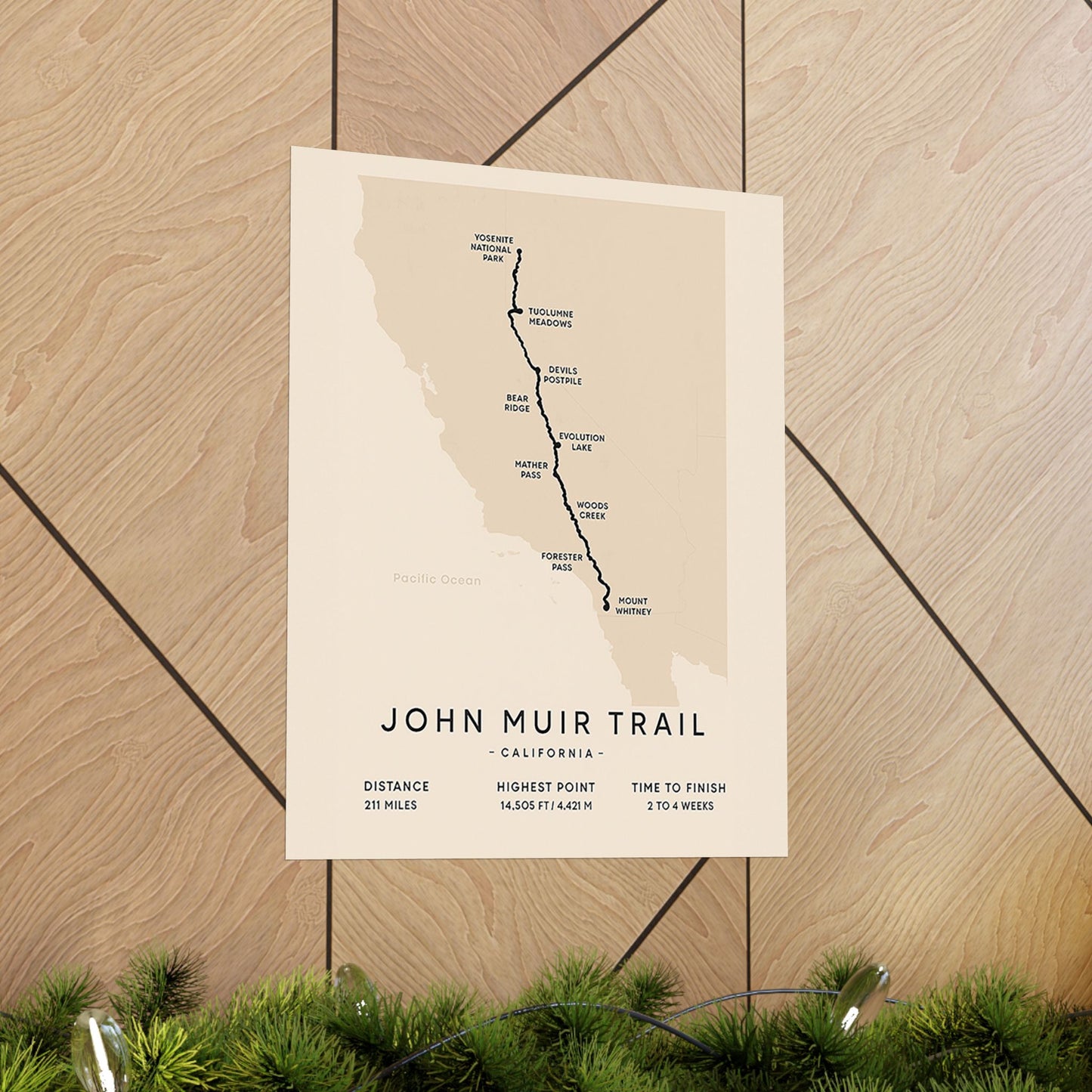 John Muir Trail Map Poster — Unframed California Hiking Art