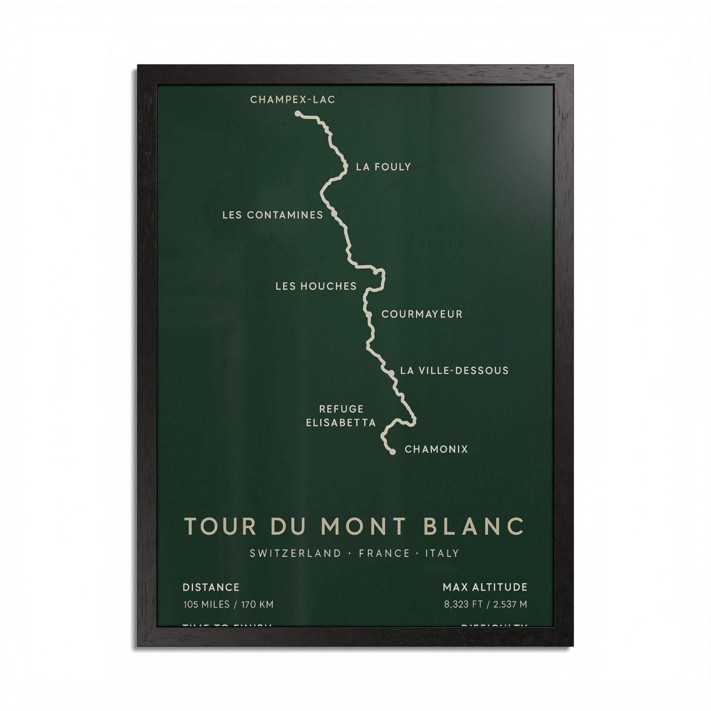Tour du Mont Blanc Trail Map Print — Alpine Hiking Wall Art