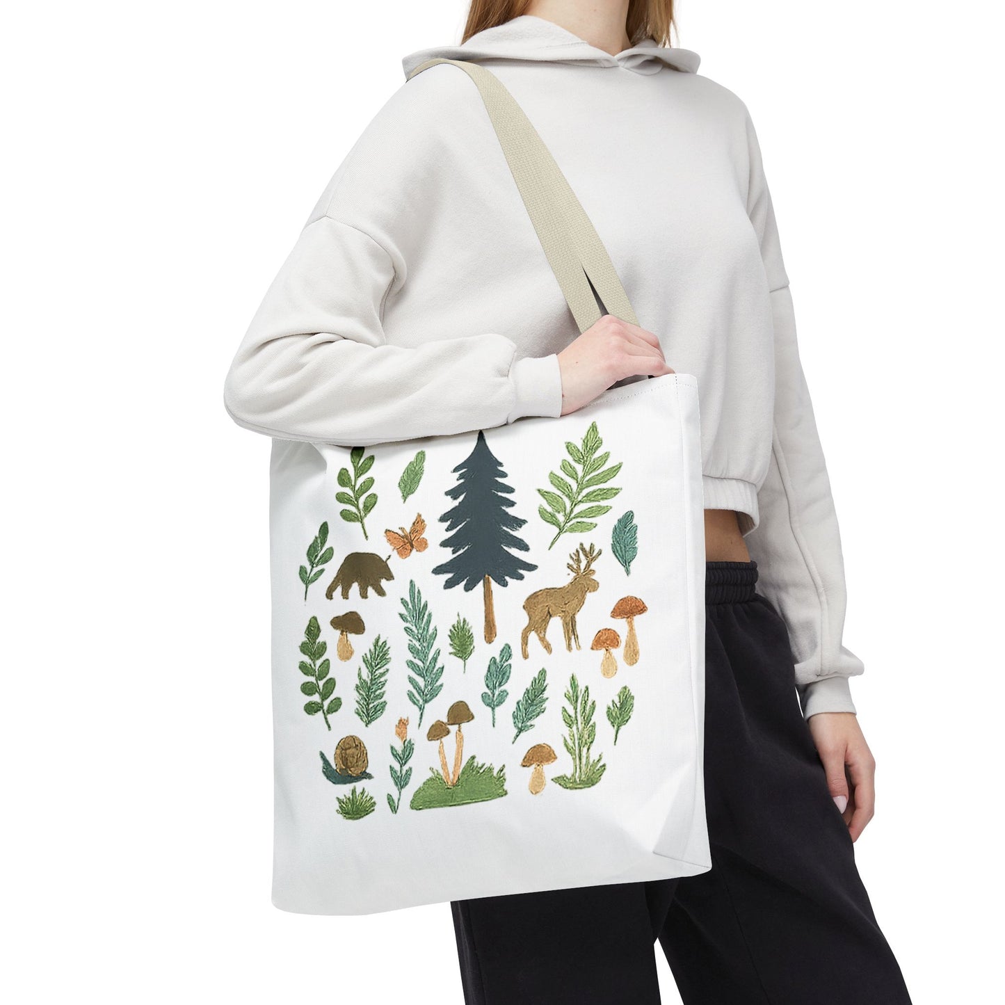 Forest Forager Icons Tote Bag — Bear, Moose & Mushrooms