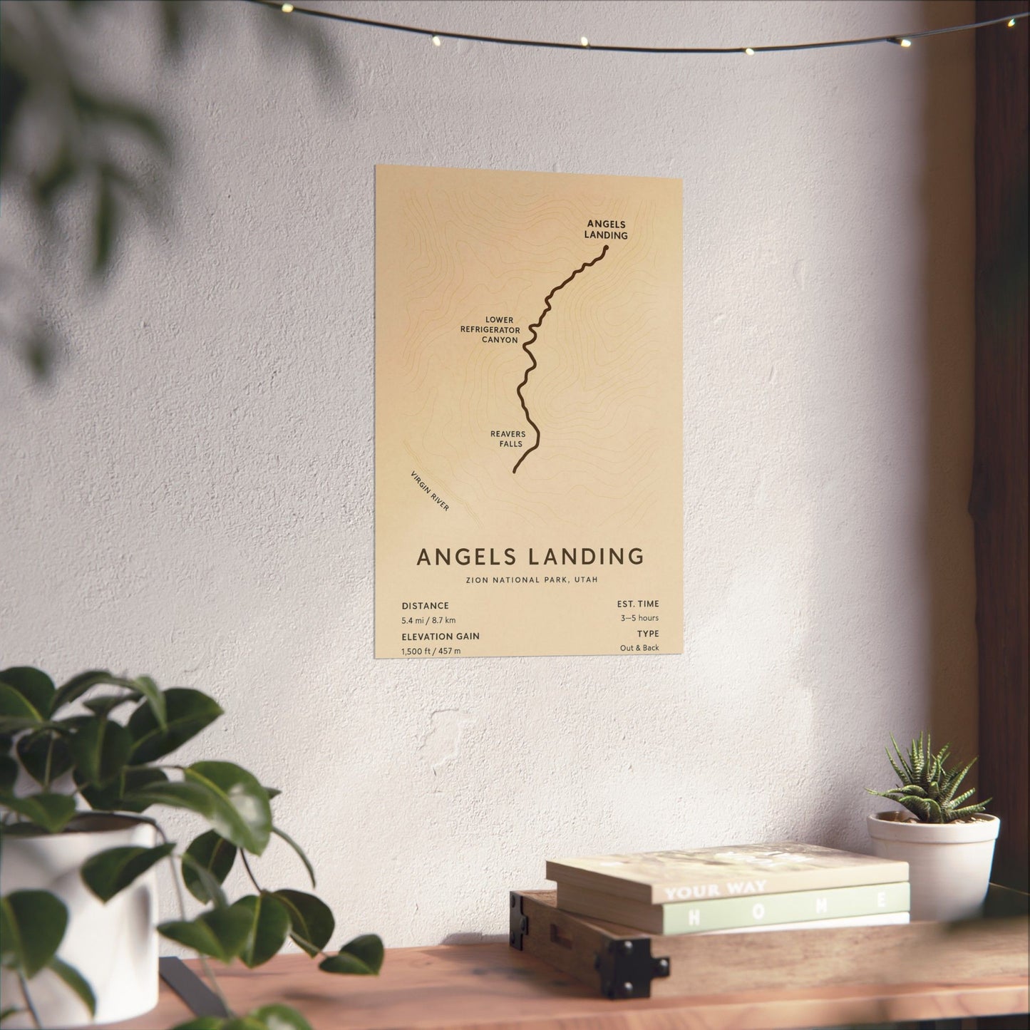 Angels Landing Trail Map Poster — Unframed Zion National Park Art