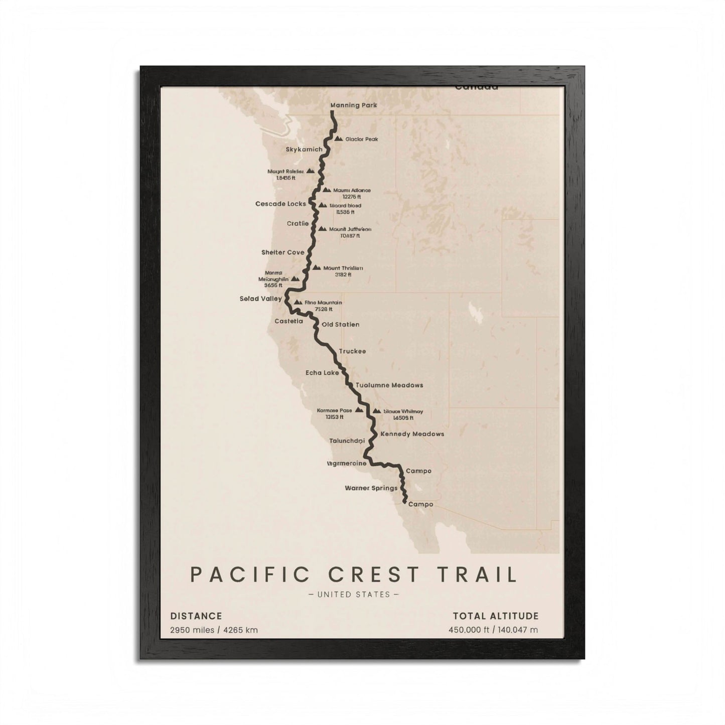 Pacific Crest Trail Map Print — PCT Hiking Route Wall Art