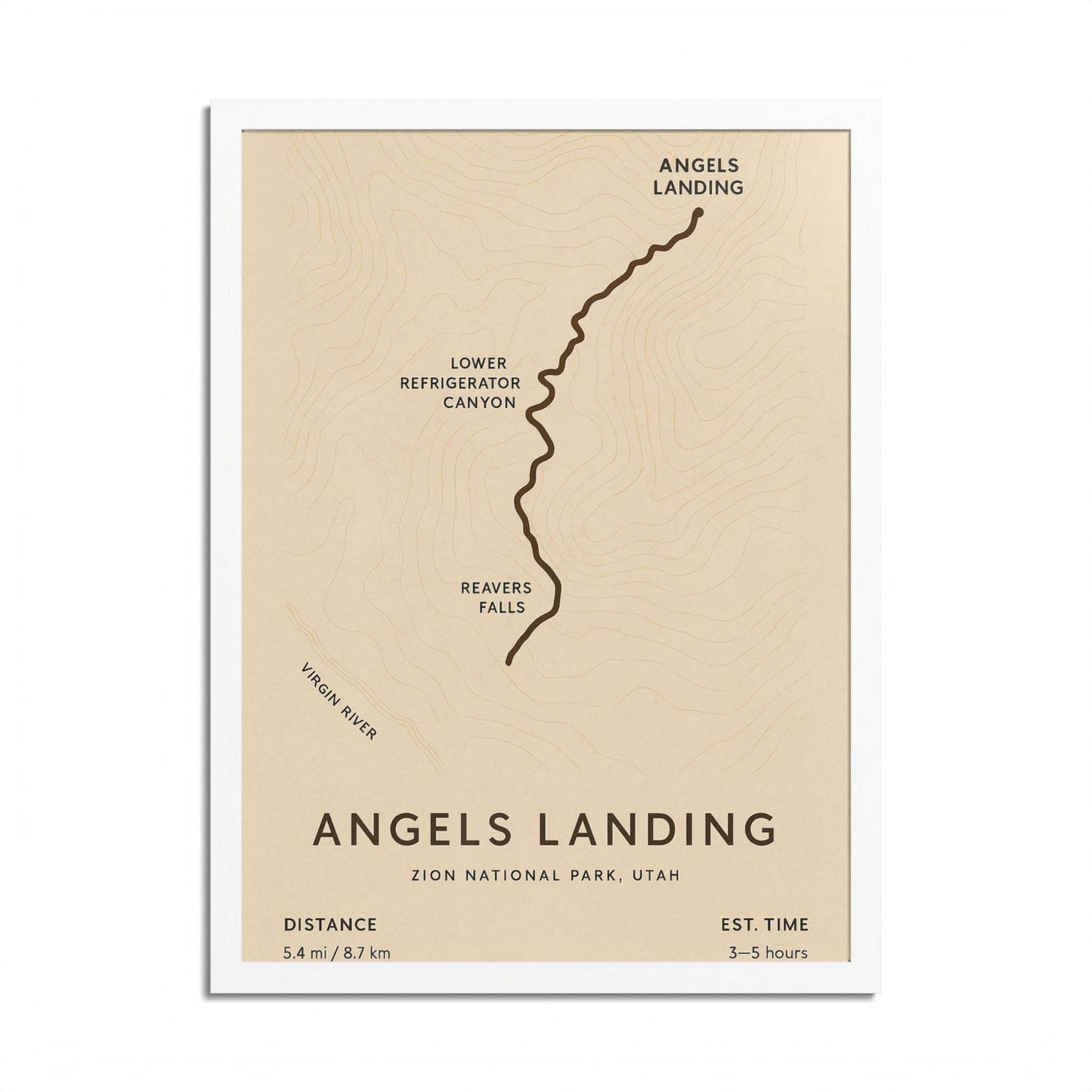 Angels Landing Trail Map Print — Zion National Park Wall Art