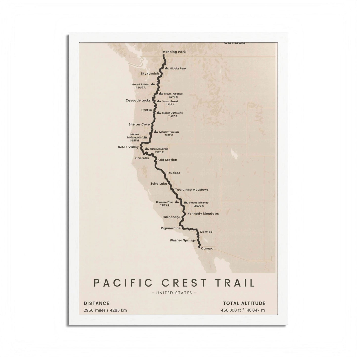 Pacific Crest Trail Map Print — PCT Hiking Route Wall Art