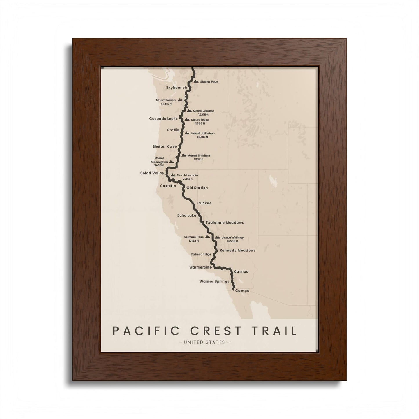 Pacific Crest Trail Map Print — PCT Hiking Route Wall Art