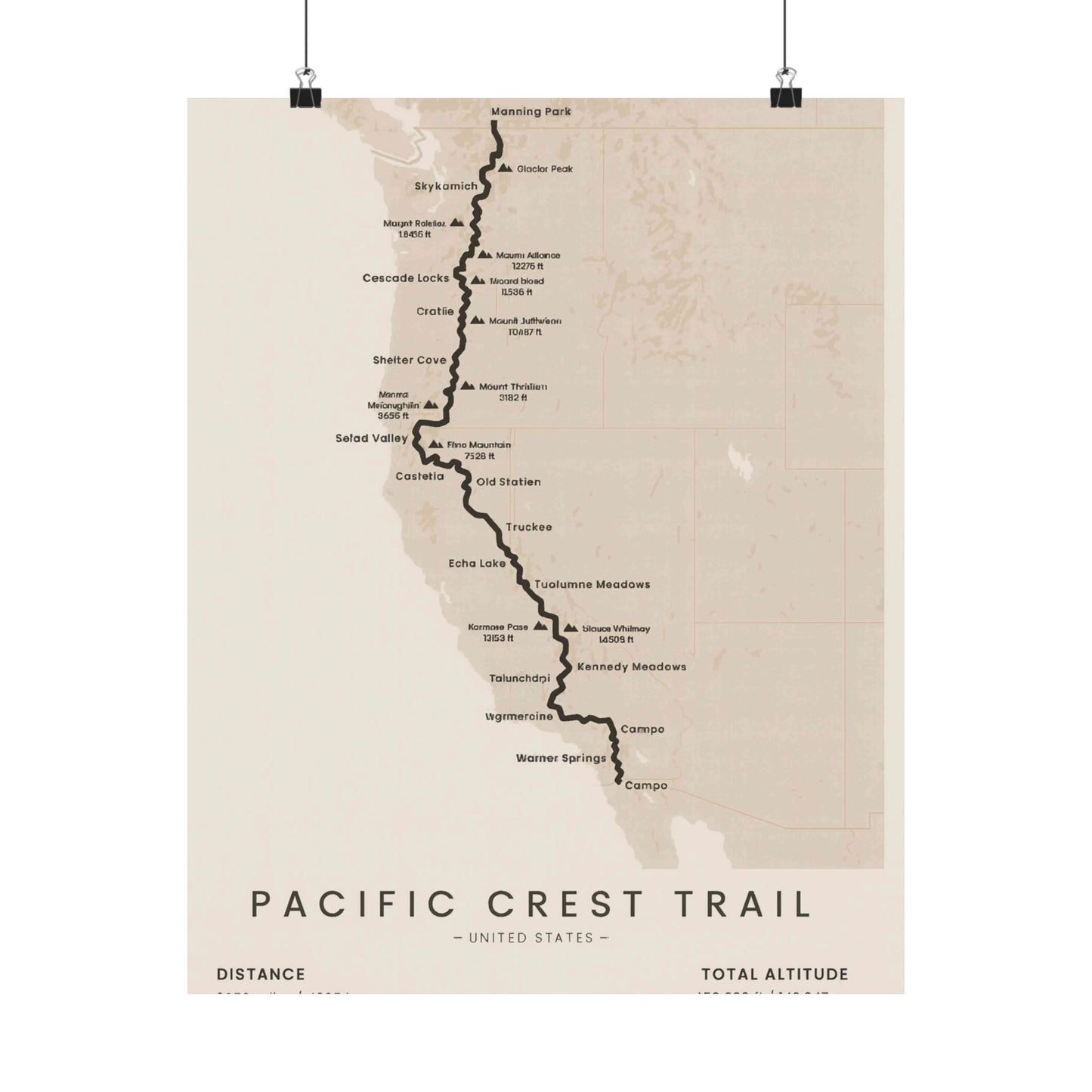 Pacific Crest Trail Map Poster — Unframed PCT Hiking Art