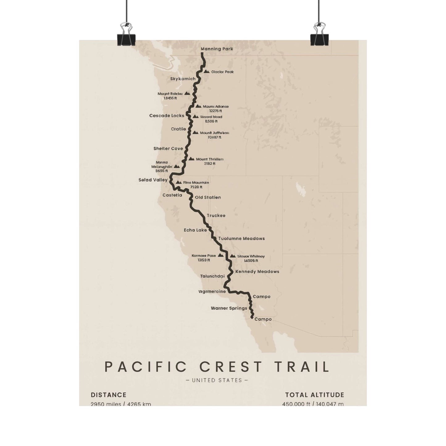 Pacific Crest Trail Map Poster — Unframed PCT Hiking Art
