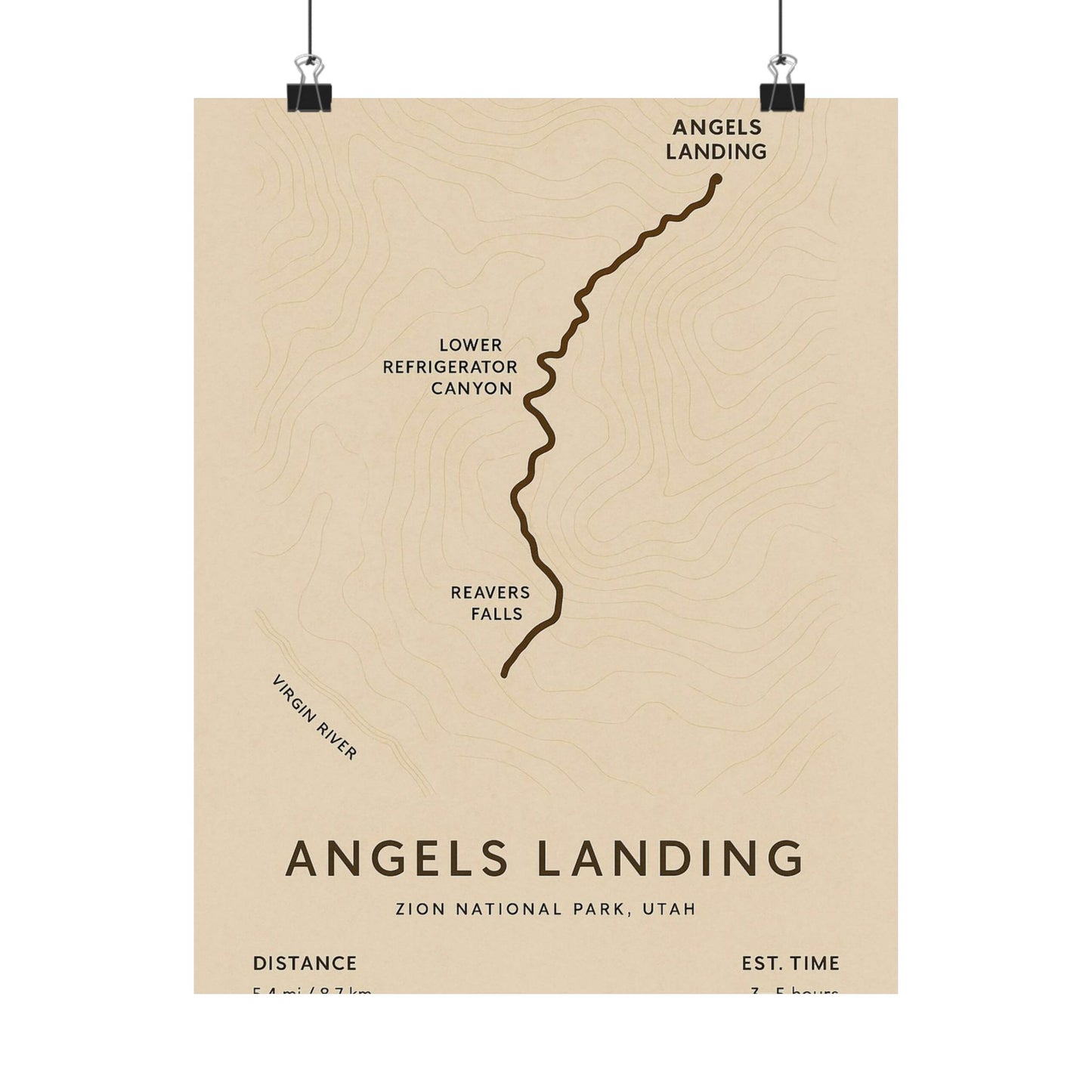 Angels Landing Trail Map Poster — Unframed Zion National Park Art