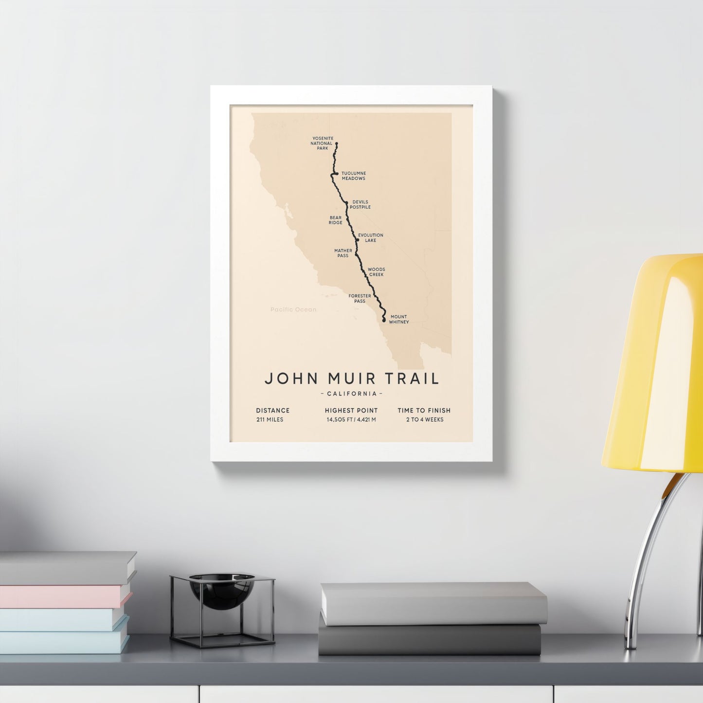 John Muir Trail Map Print — California Hiking Wall Art
