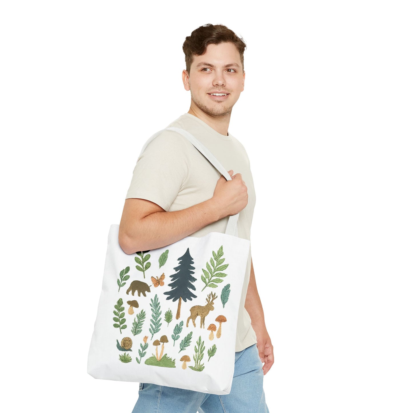 Forest Forager Icons Tote Bag — Bear, Moose & Mushrooms
