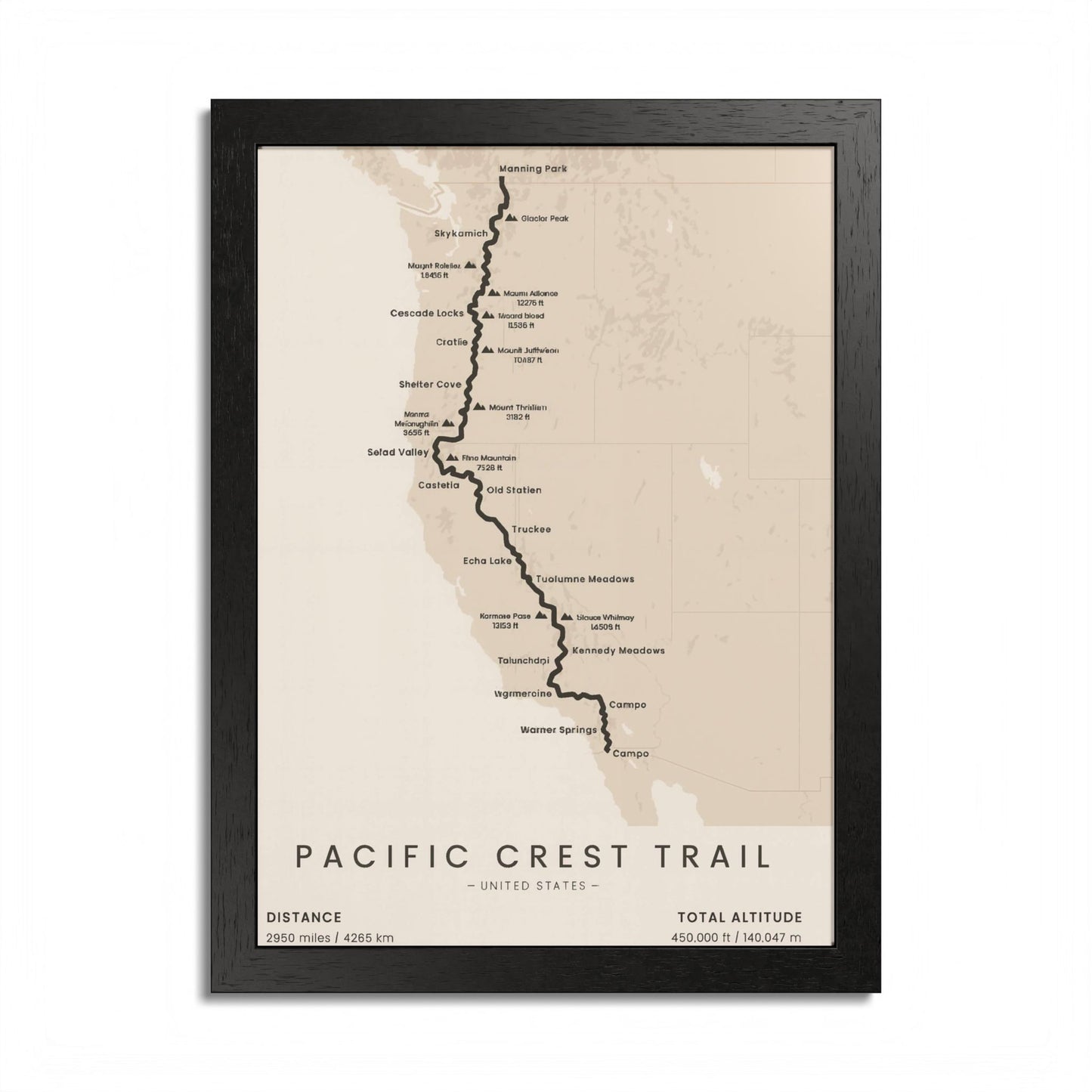Pacific Crest Trail Map Print — PCT Hiking Route Wall Art