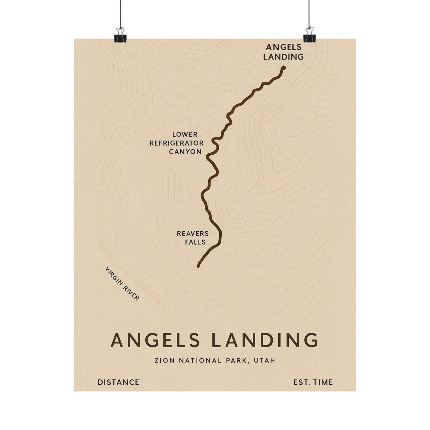 Angels Landing Trail Map Poster — Unframed Zion National Park Art