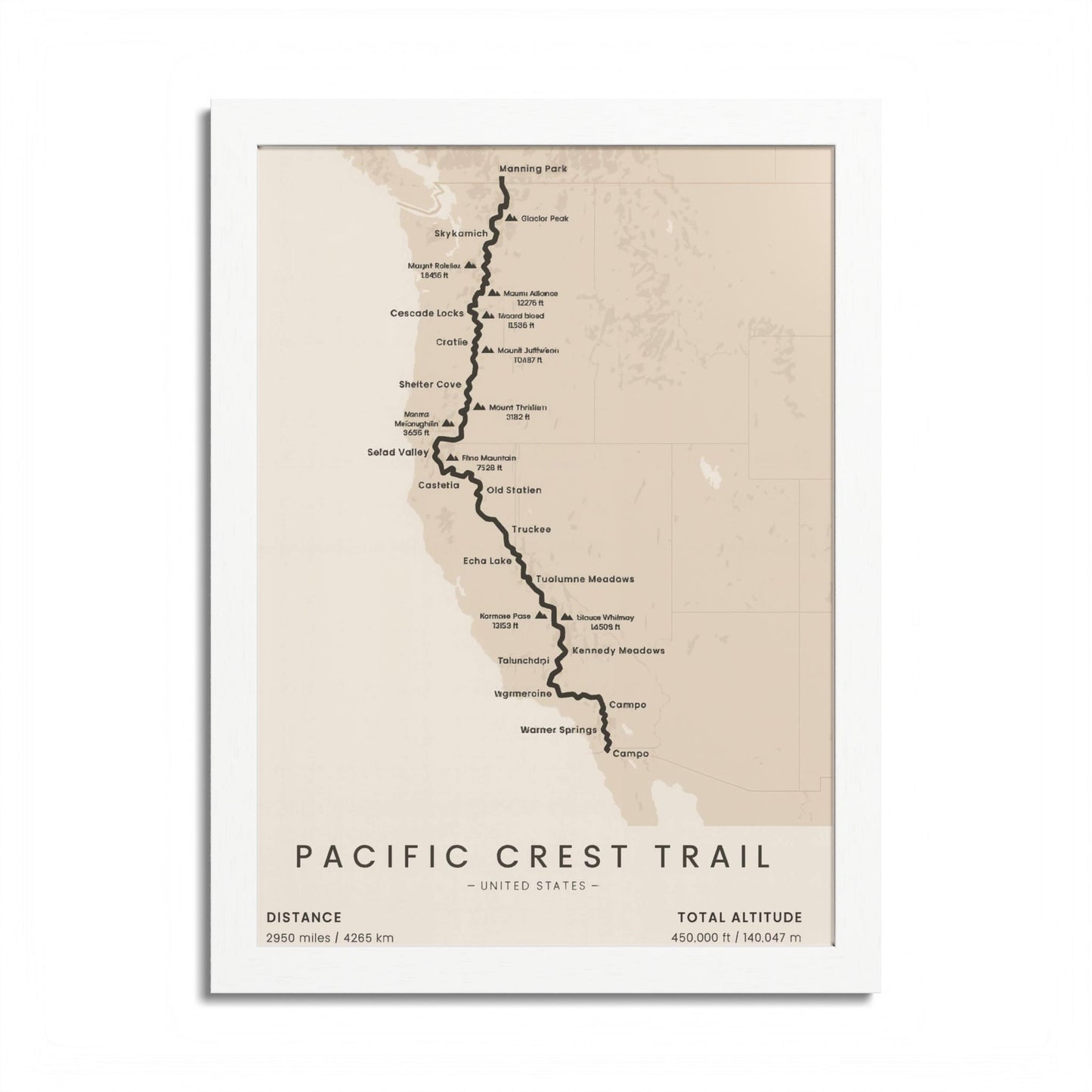 Pacific Crest Trail Map Print — PCT Hiking Route Wall Art