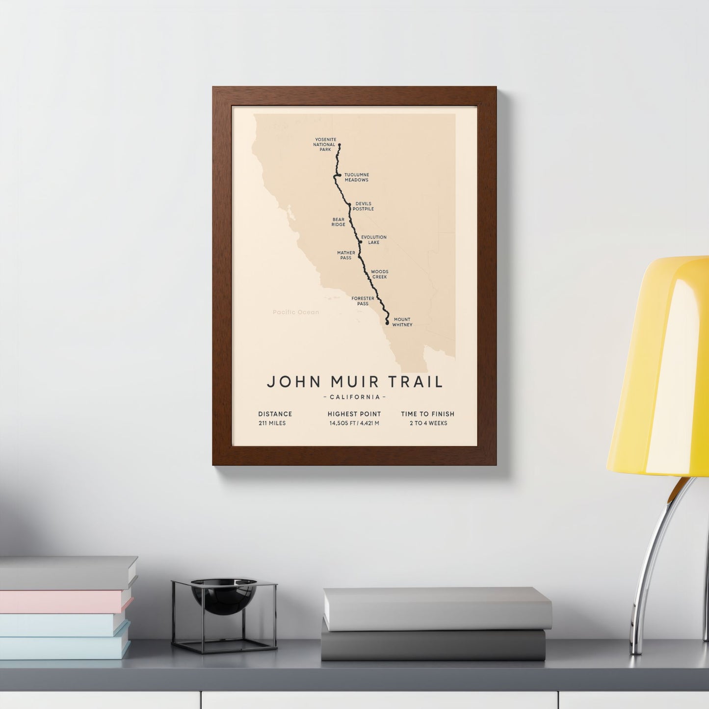 John Muir Trail Map Print — California Hiking Wall Art