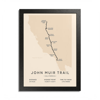 John Muir Trail Map Print — California Hiking Wall Art