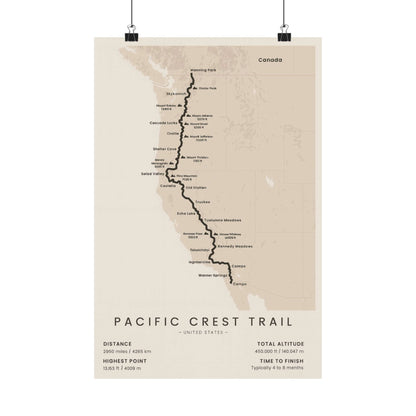 Pacific Crest Trail Map Poster — Unframed PCT Hiking Art