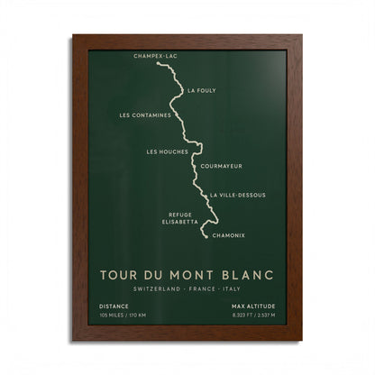 Tour du Mont Blanc Trail Map Print — Alpine Hiking Wall Art