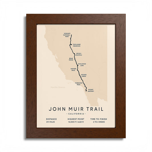 John Muir Trail Map Print — California Hiking Wall Art