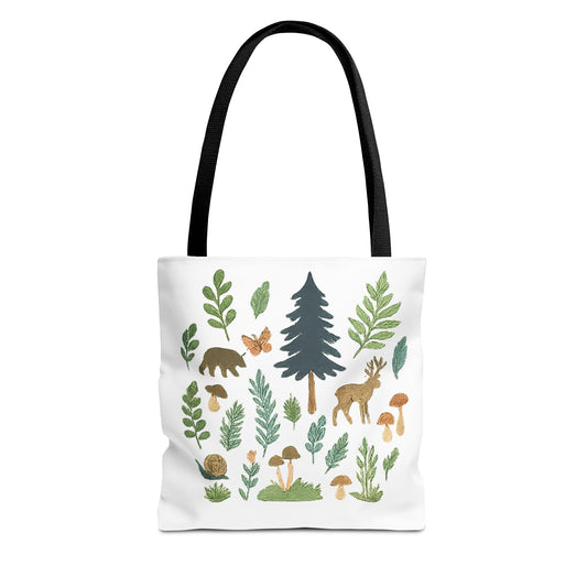 Forest Forager Icons Tote Bag — Bear, Moose & Mushrooms