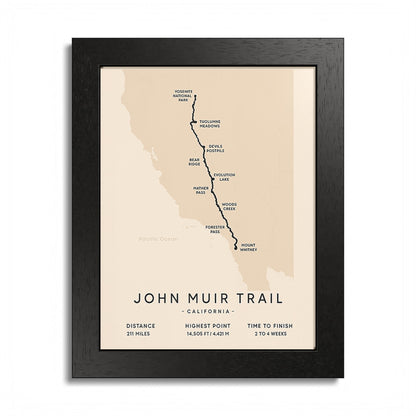 John Muir Trail Map Print — California Hiking Wall Art