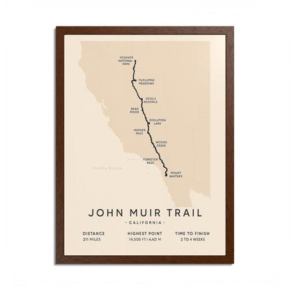 John Muir Trail Map Print — California Hiking Wall Art