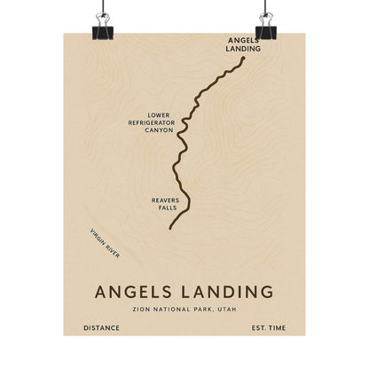 Angels Landing Trail Map Poster — Unframed Zion National Park Art