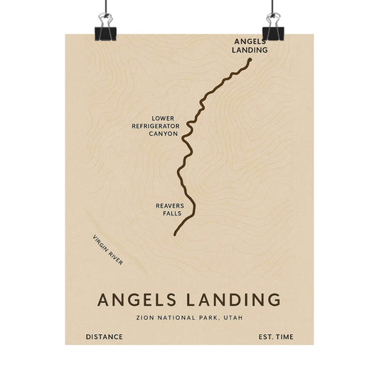 Angels Landing Trail Map Poster — Unframed Zion National Park Art
