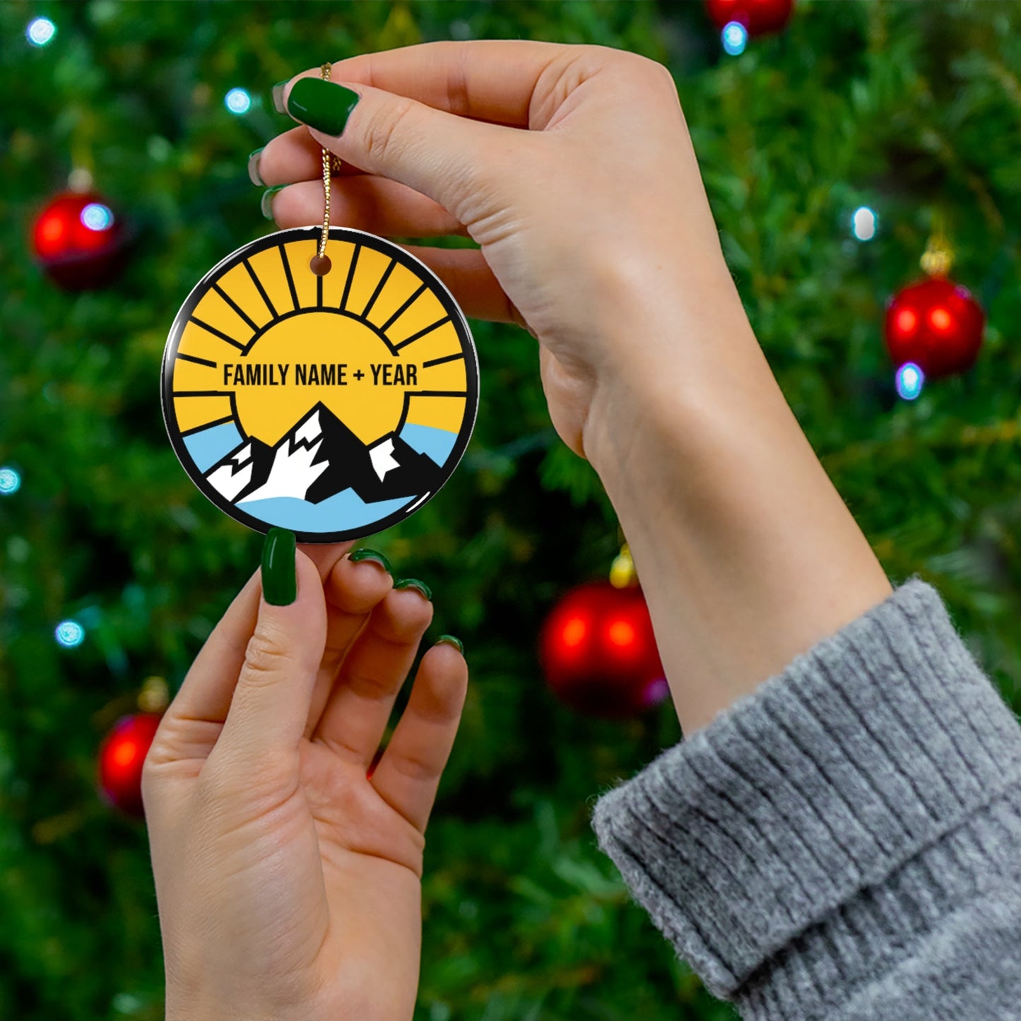 Mountain Sunrise Minimalist Ornament Christmas Ornament – Unique Holiday Decor