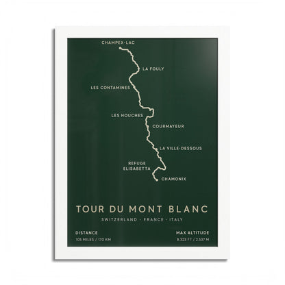 Tour du Mont Blanc Trail Map Print — Alpine Hiking Wall Art