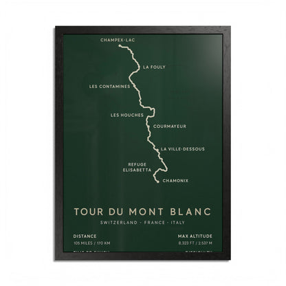 Tour du Mont Blanc Trail Map Print — Alpine Hiking Wall Art