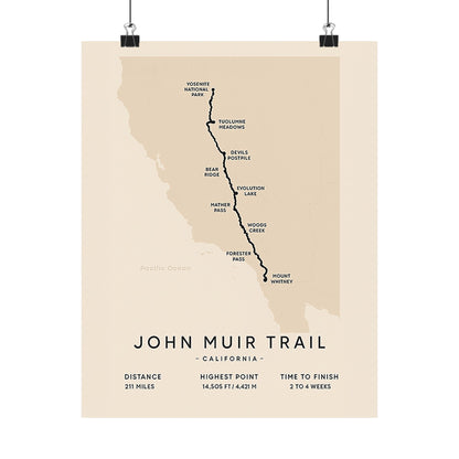 John Muir Trail Map Poster — Unframed California Hiking Art