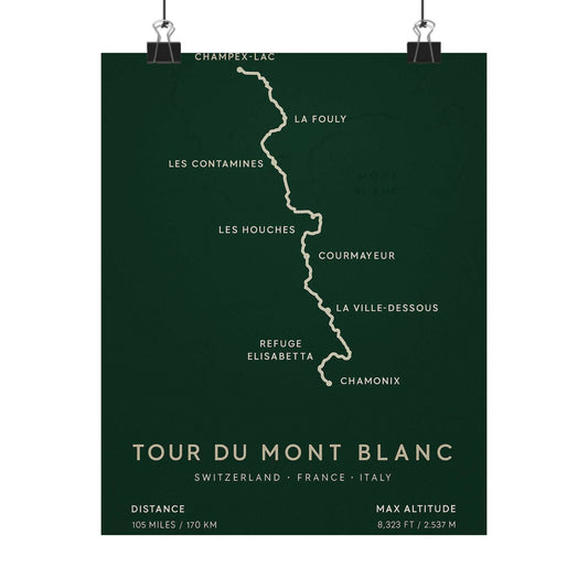 Tour du Mont Blanc Map Poster — Unframed Alpine Hiking Art