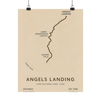 Angels Landing Trail Map Poster — Unframed Zion National Park Art