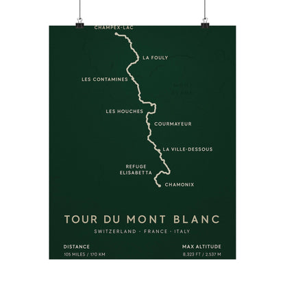 Tour du Mont Blanc Map Poster — Unframed Alpine Hiking Art