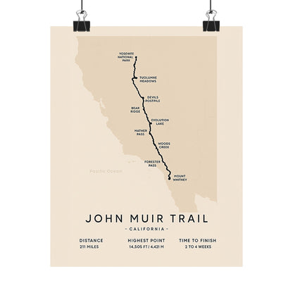 John Muir Trail Map Poster — Unframed California Hiking Art