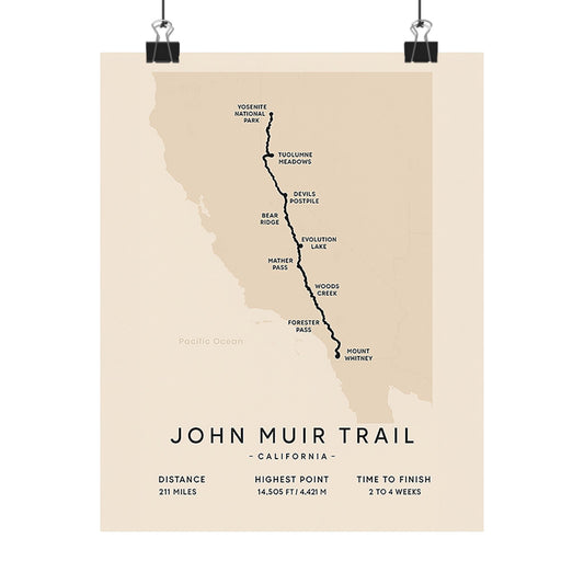 John Muir Trail Map Poster — Unframed California Hiking Art