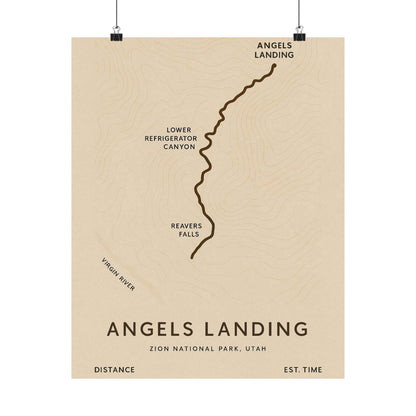 Angels Landing Trail Map Poster — Unframed Zion National Park Art