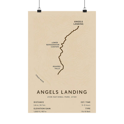 Angels Landing Trail Map Poster — Unframed Zion National Park Art